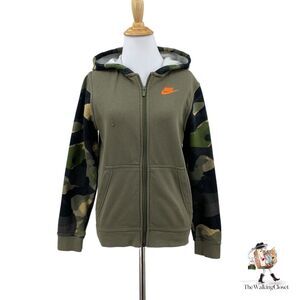 Nike Camo Hoodie Youth Boys L Large Full Zip Fleece Camouflage Sweatshirt *READ